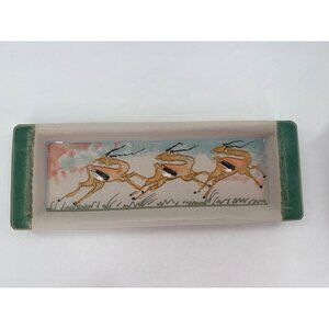 Ceramic Rectangular Tray With Hand-Painted Antelope Design